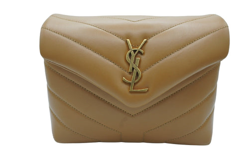 SAINT LAURENT- Calfskin Y Quilted Monogram Toy Loulou Satchel Brown