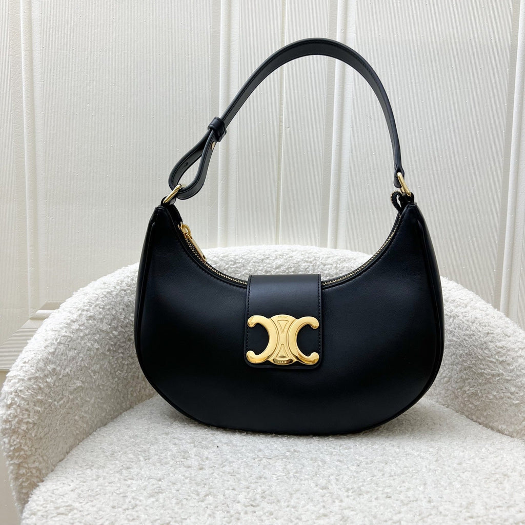 Celine Medium Ava Triomphe Bag in Black Smooth Calfskin and GHW