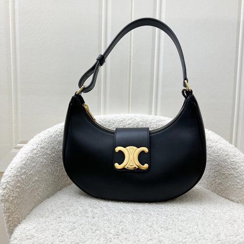 Celine Medium Ava Triomphe Bag in Black Smooth Calfskin and GHW