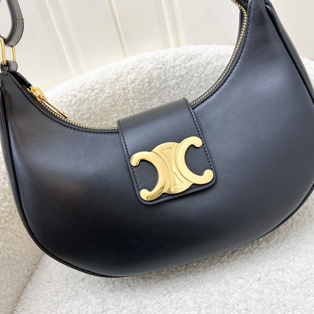 Celine Medium Ava Triomphe Bag in Black Smooth Calfskin and GHW
