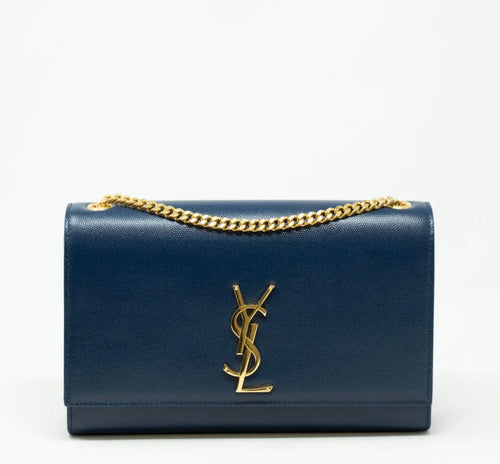 SAINT LAURENT - Blue Graine De Poudre Medium Kate Bag