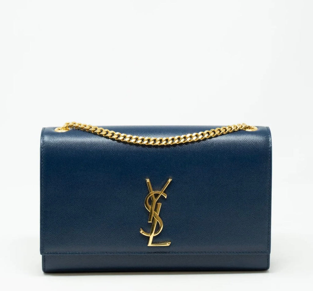 SAINT LAURENT - Blue Graine De Poudre Medium Kate Bag