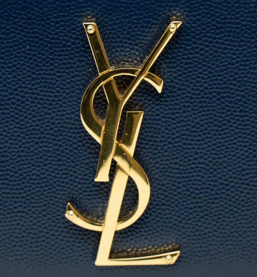 SAINT LAURENT - Blue Graine De Poudre Medium Kate Bag