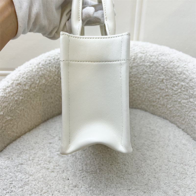 Dior Mini Book Tote in White Macrocannage Lambskin and LGHW (Model: S5573OWHP)