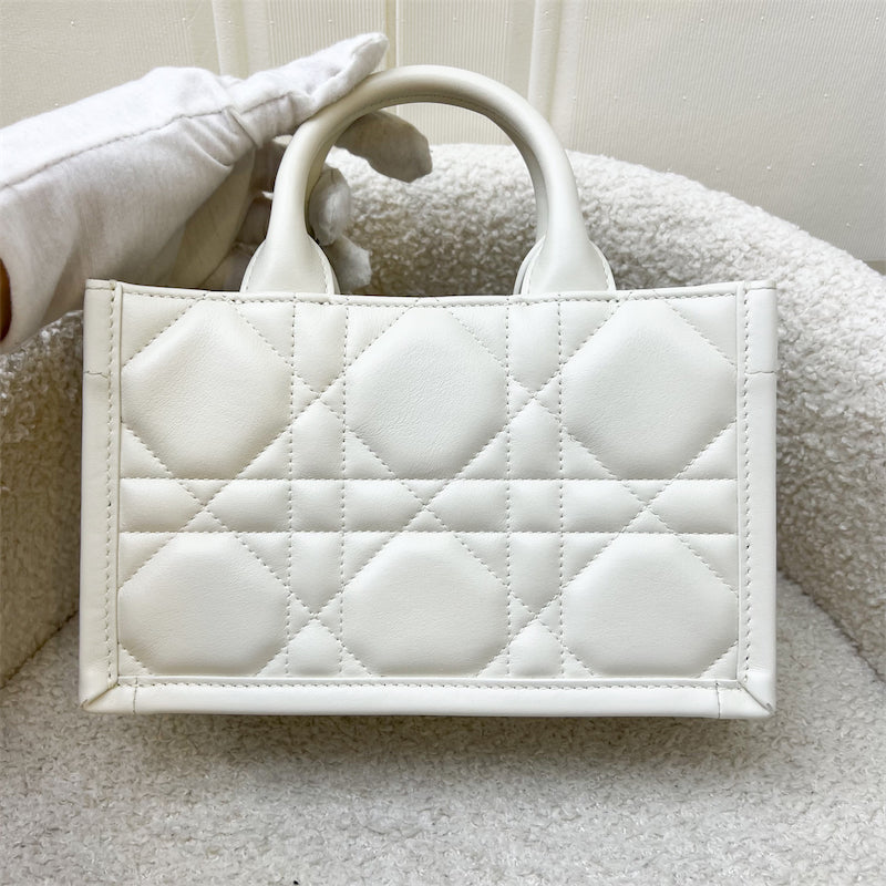 Dior Mini Book Tote in White Macrocannage Lambskin and LGHW (Model: S5573OWHP)