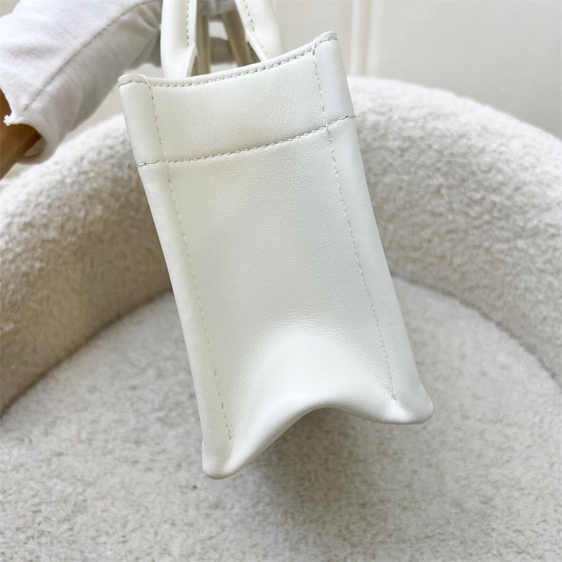 Dior Mini Book Tote in White Macrocannage Lambskin and LGHW (Model: S5573OWHP)