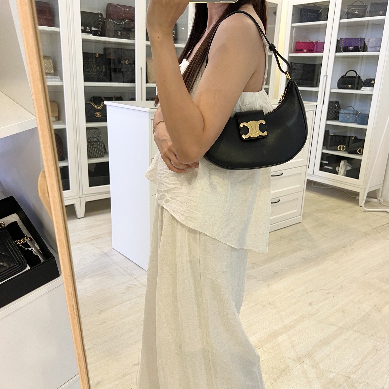 Celine Medium Ava Triomphe Bag in Black Smooth Calfskin and GHW