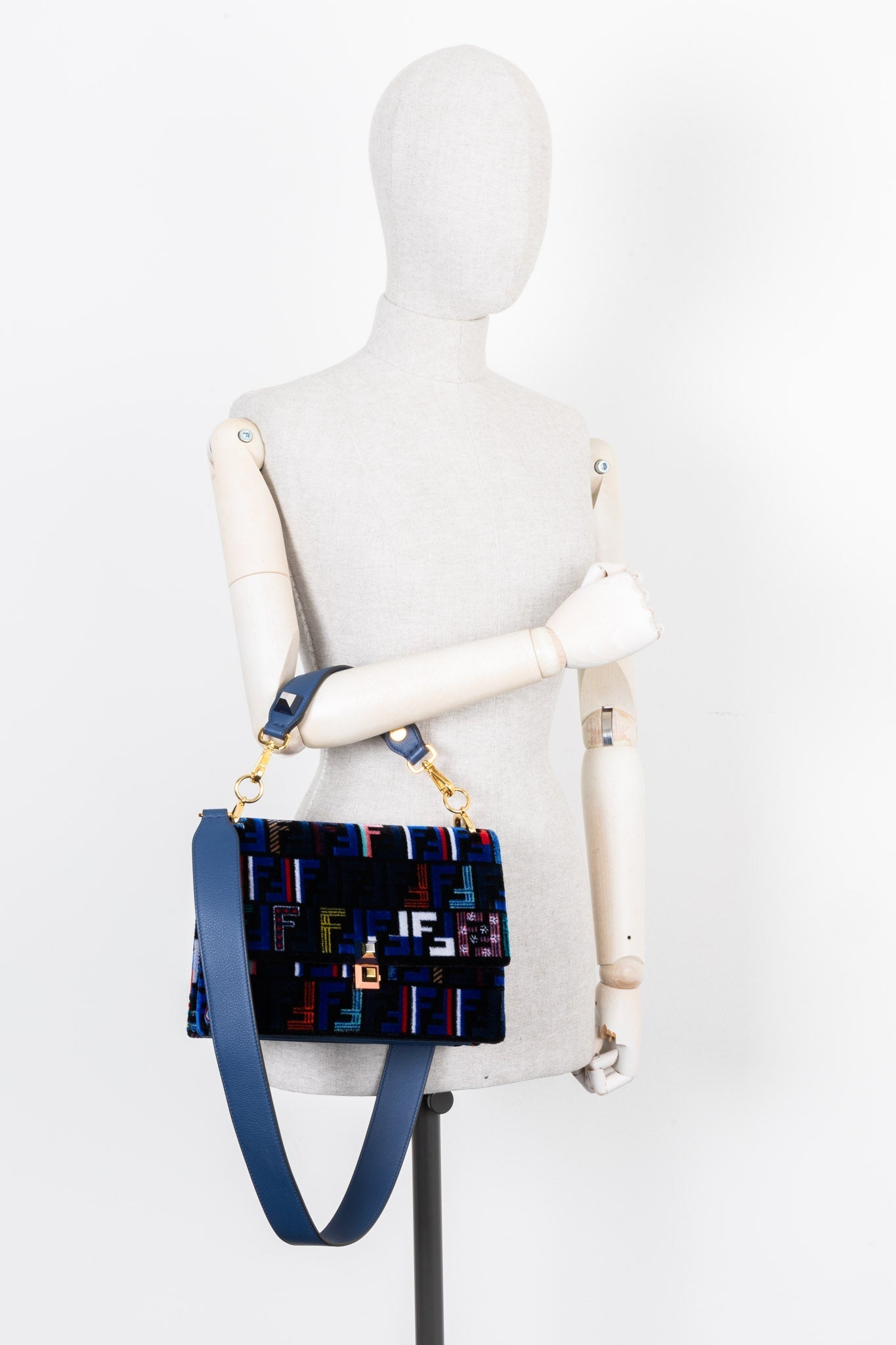 FENDI Kan I Bag Velvet Blue