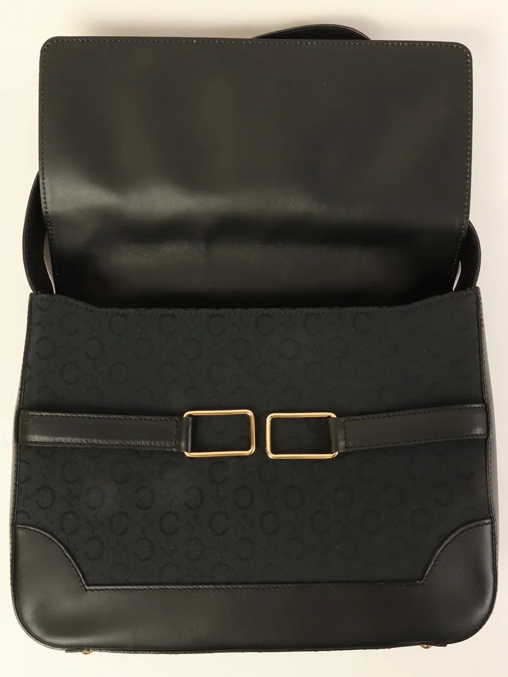 CELINE C Macadam Pattern Logo Plate Shoulder Bag Black