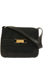 CELINE C Macadam Pattern Logo Plate Shoulder Bag Black