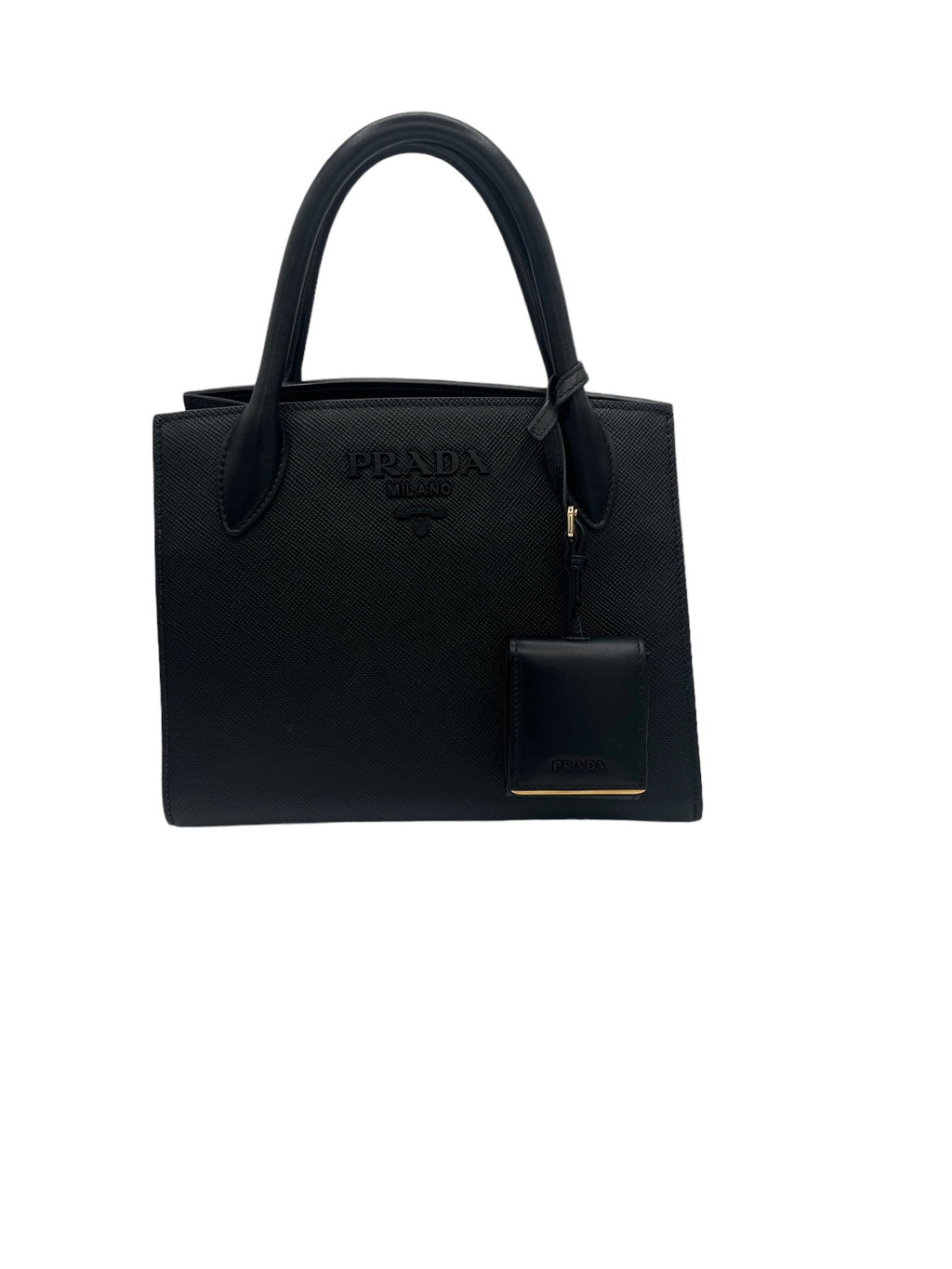 PRADA - Black Leather Monochrome Tote Bag
