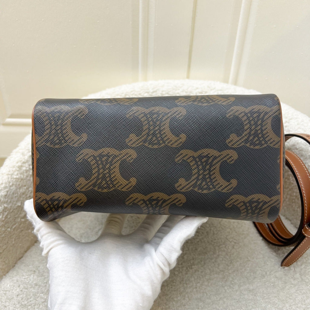 Celine Small Boston Bag in Triomphe Canvas, Calfskin and GHW (Model: 197582EIP.04LU)