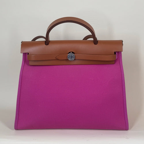 Hermes Vache Hunter Toile Herbag Zip 31 PM Magnolia Fauve Shoulder Bag