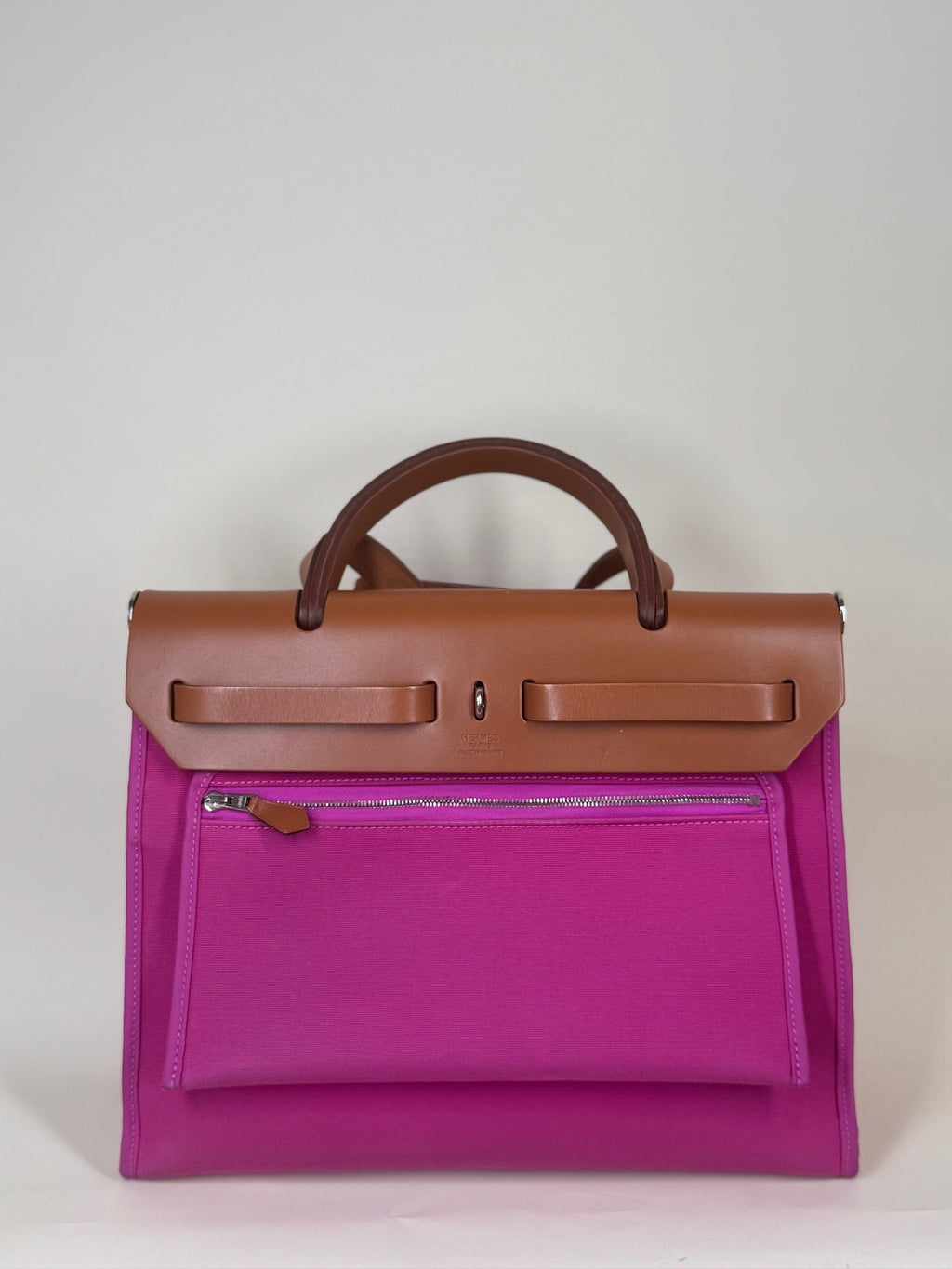 Hermes Vache Hunter Toile Herbag Zip 31 PM Magnolia Fauve Shoulder Bag