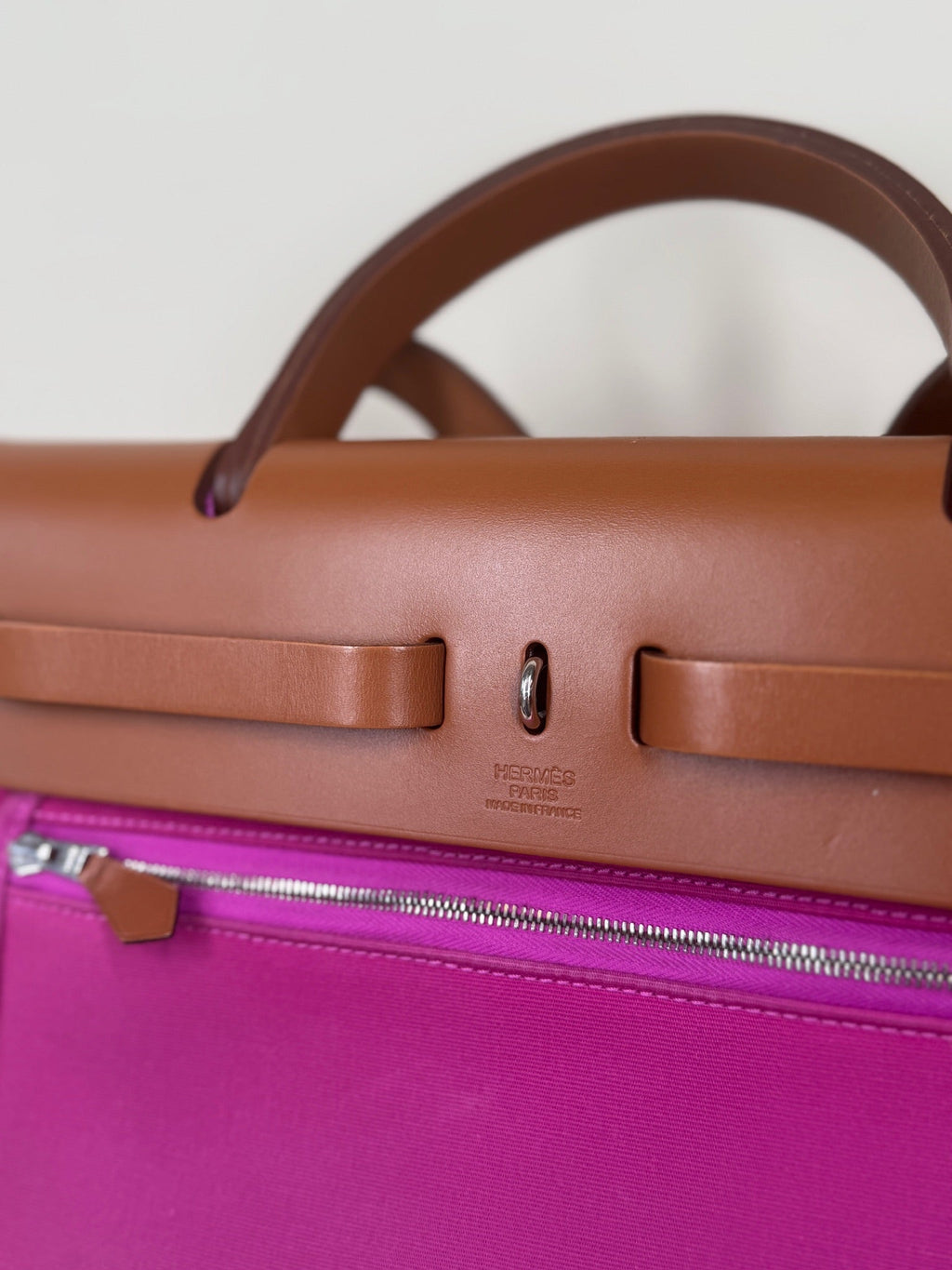 Hermes Vache Hunter Toile Herbag Zip 31 PM Magnolia Fauve Shoulder Bag