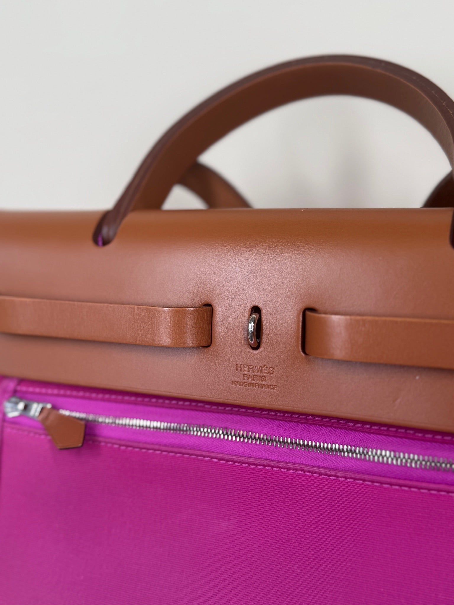 Hermes Vache Hunter Toile Herbag Zip 31 PM Magnolia Fauve Shoulder Bag