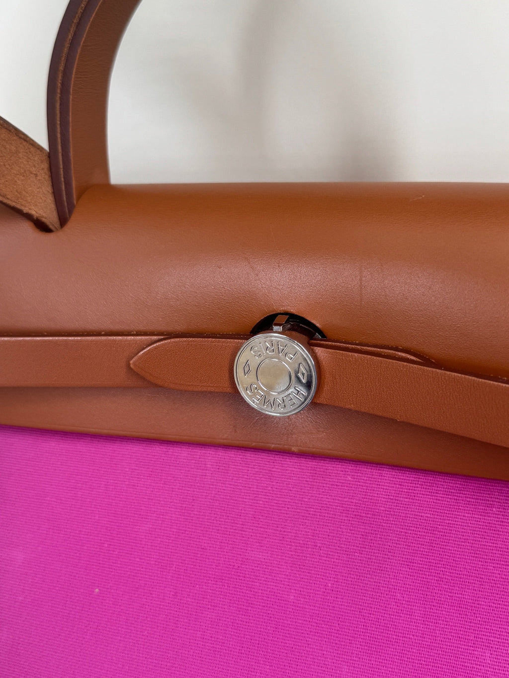 Hermes Vache Hunter Toile Herbag Zip 31 PM Magnolia Fauve Shoulder Bag