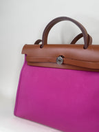 Hermes Vache Hunter Toile Herbag Zip 31 PM Magnolia Fauve Shoulder Bag