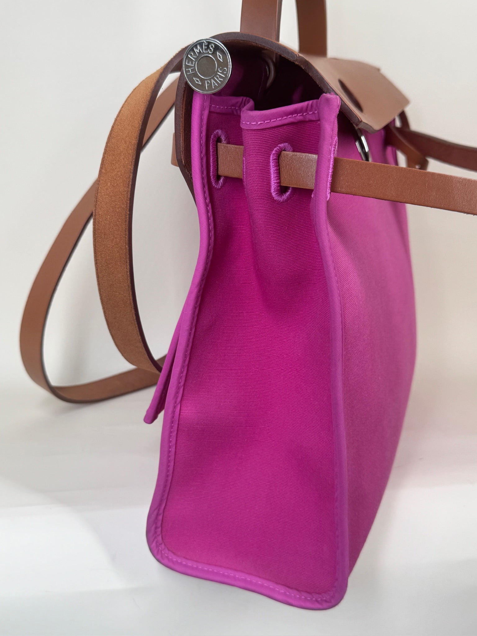 Hermes Vache Hunter Toile Herbag Zip 31 PM Magnolia Fauve Shoulder Bag