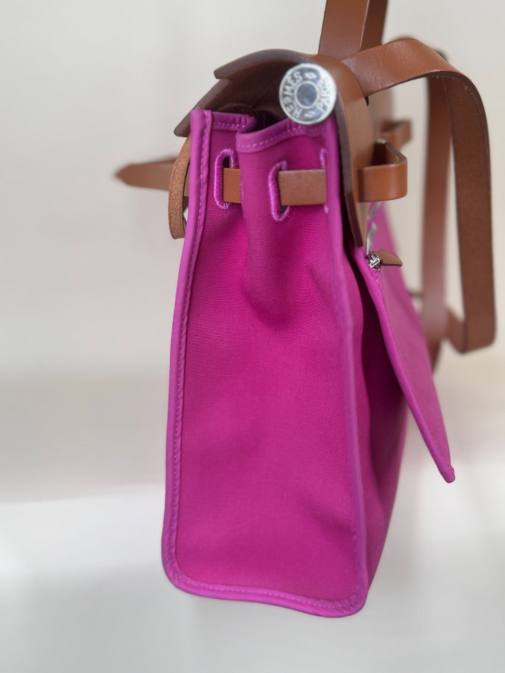 Hermes Vache Hunter Toile Herbag Zip 31 PM Magnolia Fauve Shoulder Bag