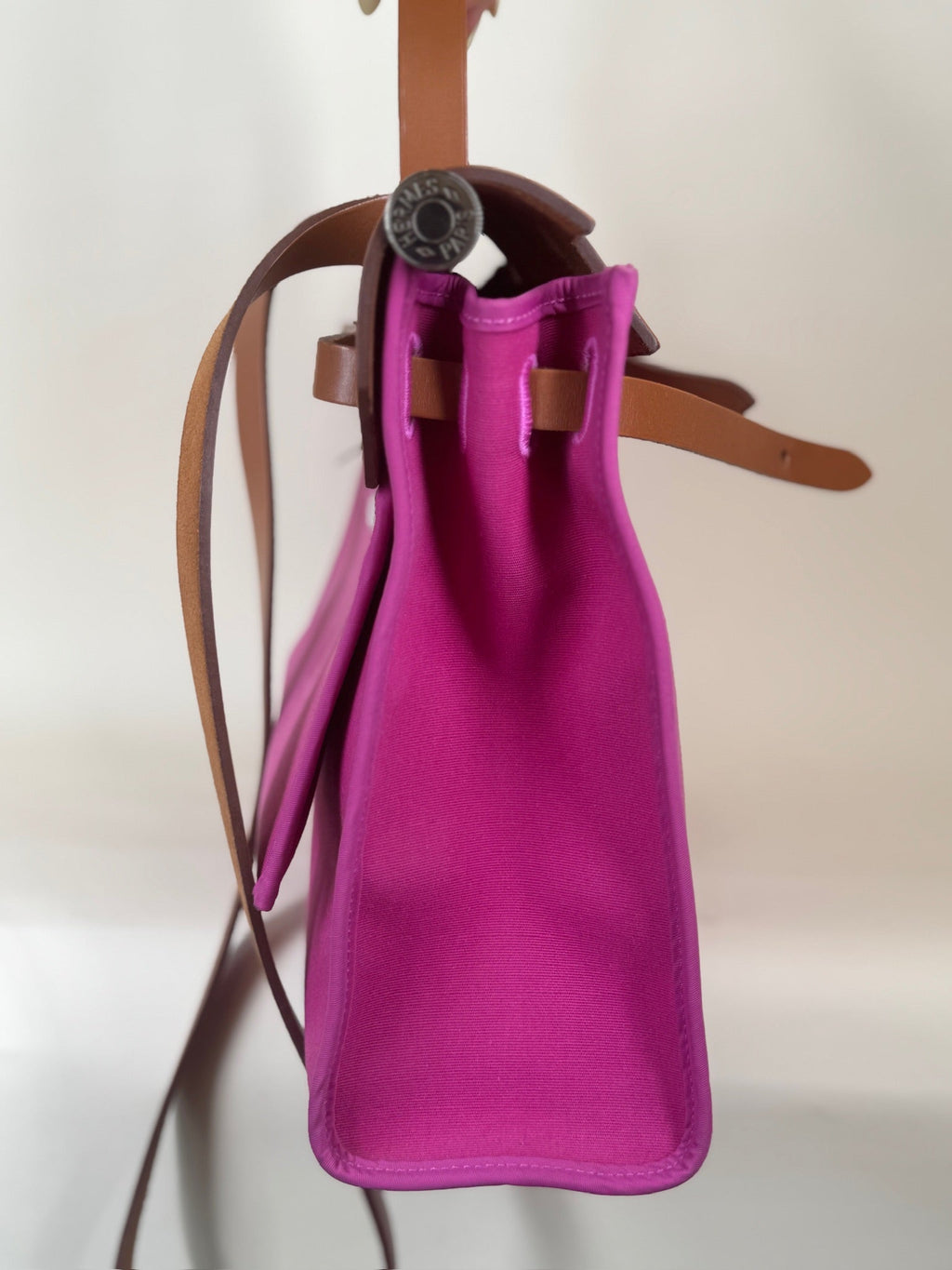 Hermes Vache Hunter Toile Herbag Zip 31 PM Magnolia Fauve Shoulder Bag