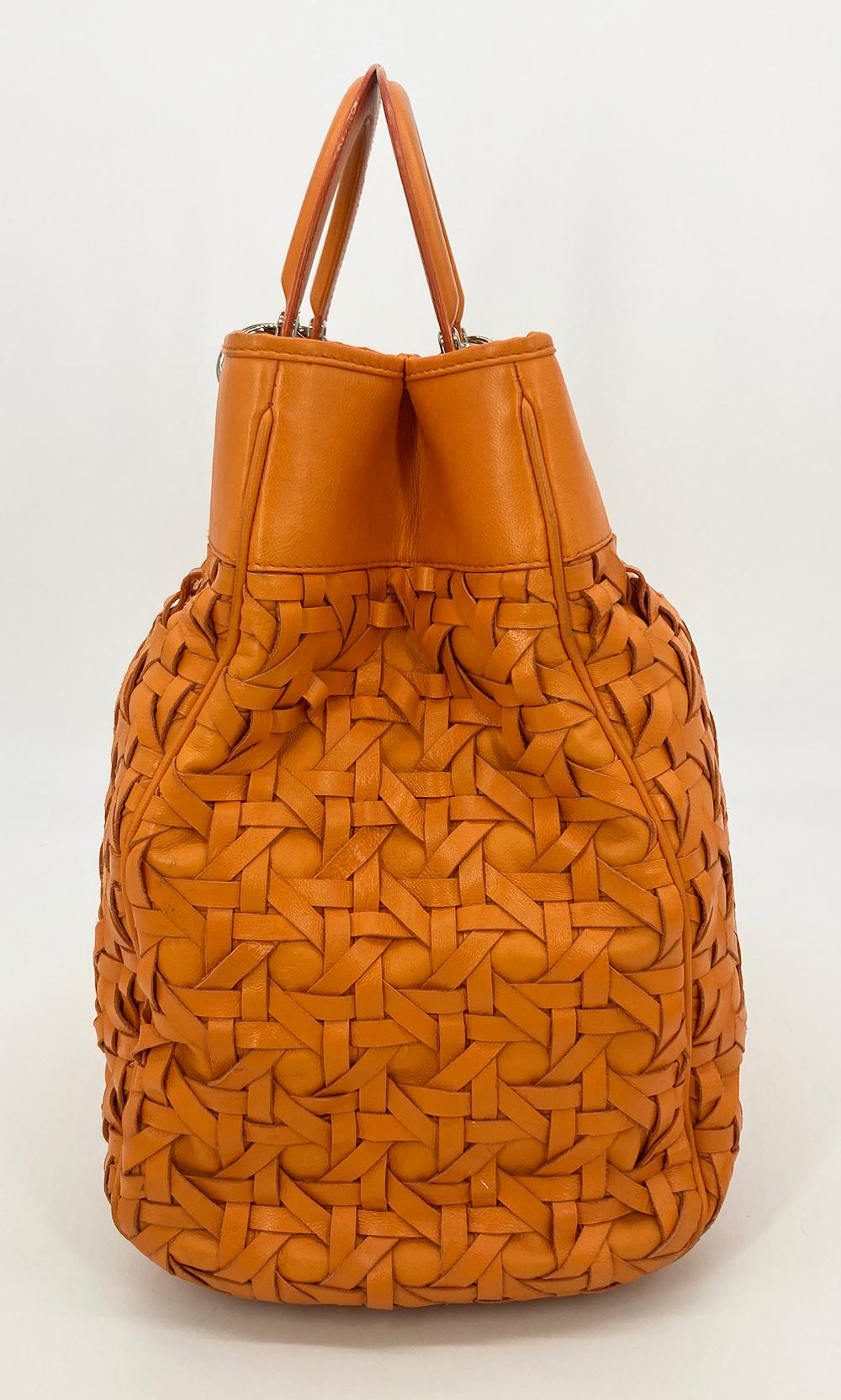 CHRISTIAN DIOR Woven Leather Orange Lady Dior Avenue Tote