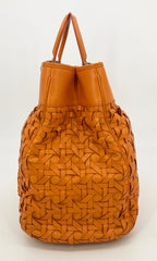 CHRISTIAN DIOR Woven Leather Orange Lady Dior Avenue Tote