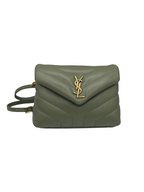 SAINT LAURENT- Green Calfskin Quilted Monogram Toy Loulou Satchel