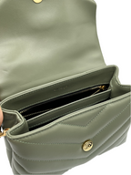 SAINT LAURENT- Green Calfskin Quilted Monogram Toy Loulou Satchel