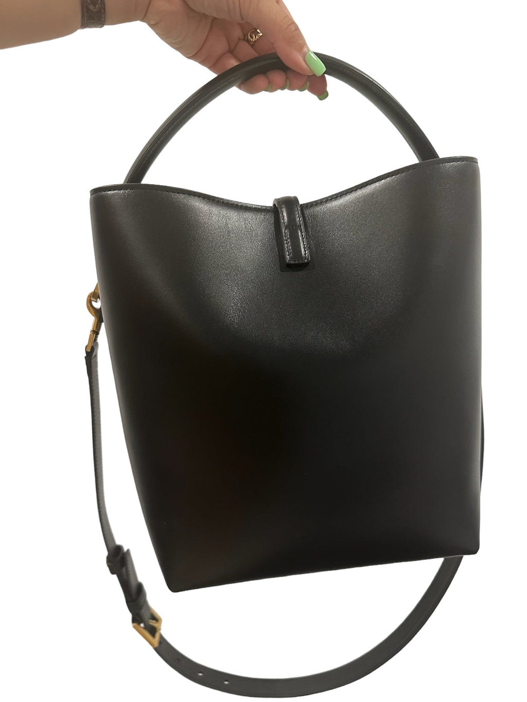 SAINT LAURENT - Black Smooth Leather Bucket Bag
