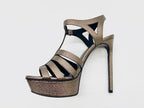SAINT LAURENT METALLIC BROWN PLATFORM SANDALS