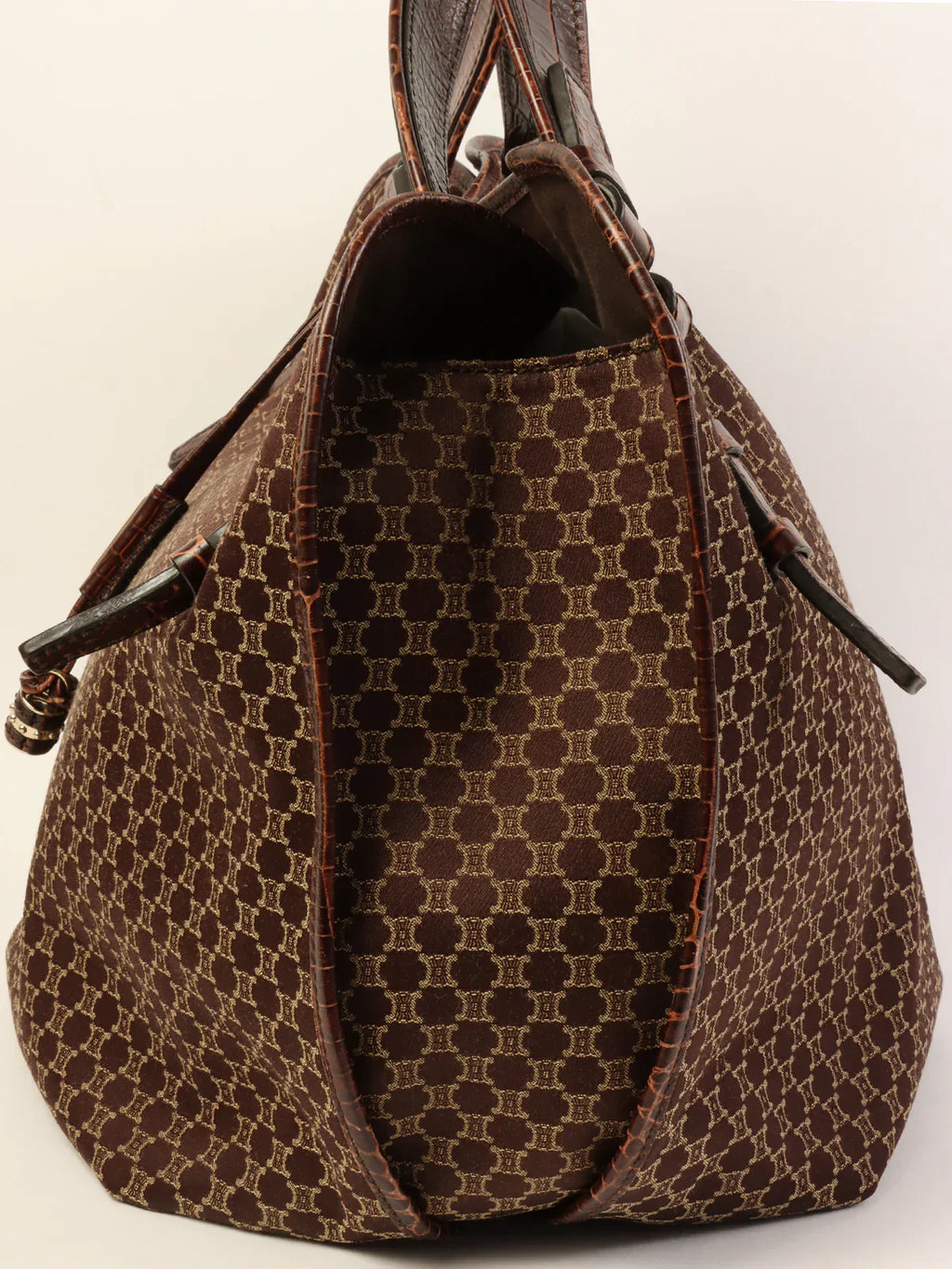 CELINE Canvas Crocodeile Embossed Combination Macadam Pattern Logo Plate Tote Bag Brown