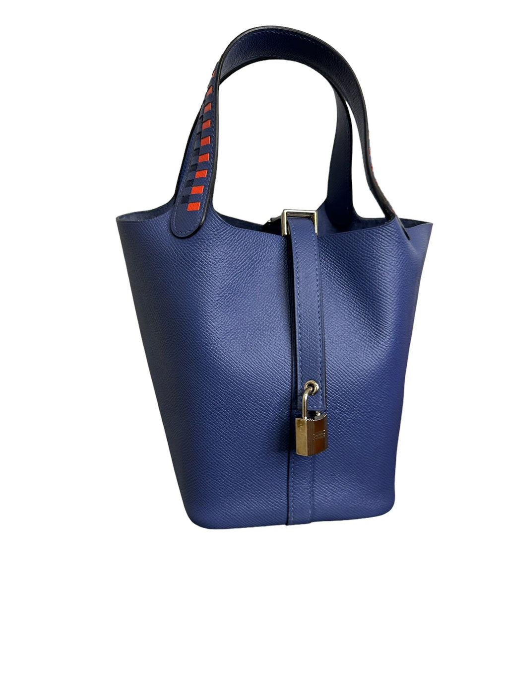 HERMES - Bleu Encre Brique Epsom Tressage De Cuir Picotin Lock 18 PHW
