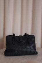 Bottega Veneta Blue Intrecciato Nappa Roma Medium Bag