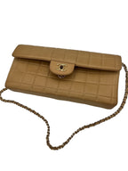 CHANEL - Lambskin East West Chocolate Bar Flap Beige Crossbody Bag