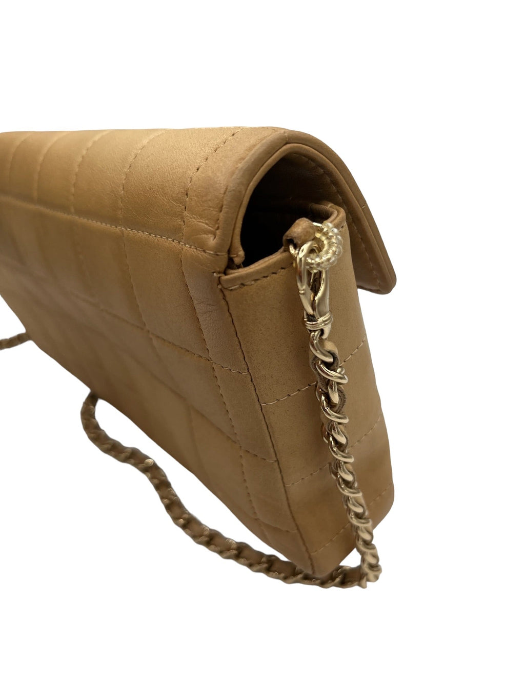 CHANEL - Lambskin East West Chocolate Bar Flap Beige Crossbody Bag