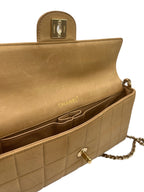 CHANEL - Lambskin East West Chocolate Bar Flap Beige Crossbody Bag