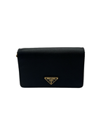 PRADA - Triangle Logo Black Leather Shoulder Bag