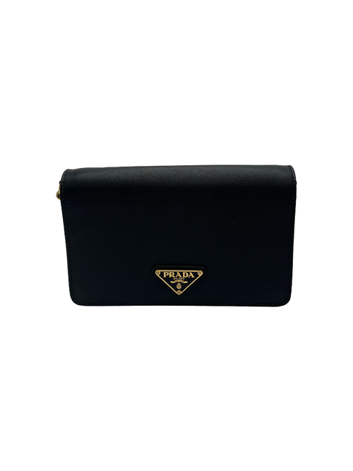 PRADA - Triangle Logo Black Leather Shoulder Bag