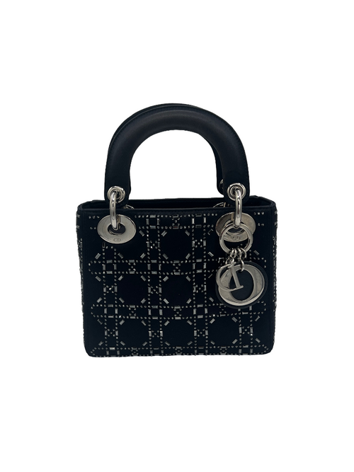 DIOR - Lady Dior Bag Crystal Embellished Cannage Quilt Satin Mini