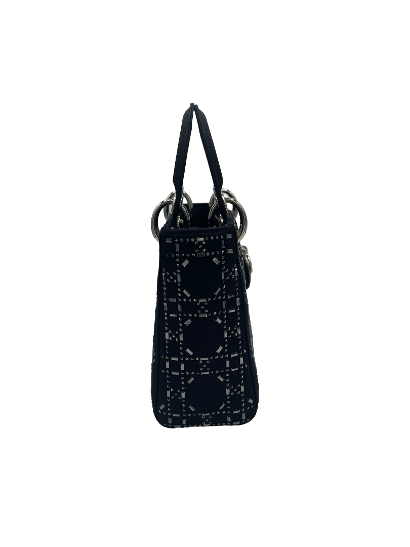 DIOR - Lady Dior Bag Crystal Embellished Cannage Quilt Satin Mini