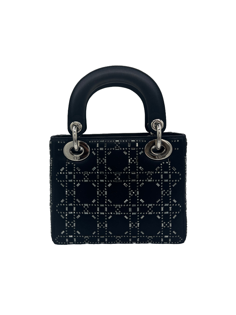 DIOR - Lady Dior Bag Crystal Embellished Cannage Quilt Satin Mini