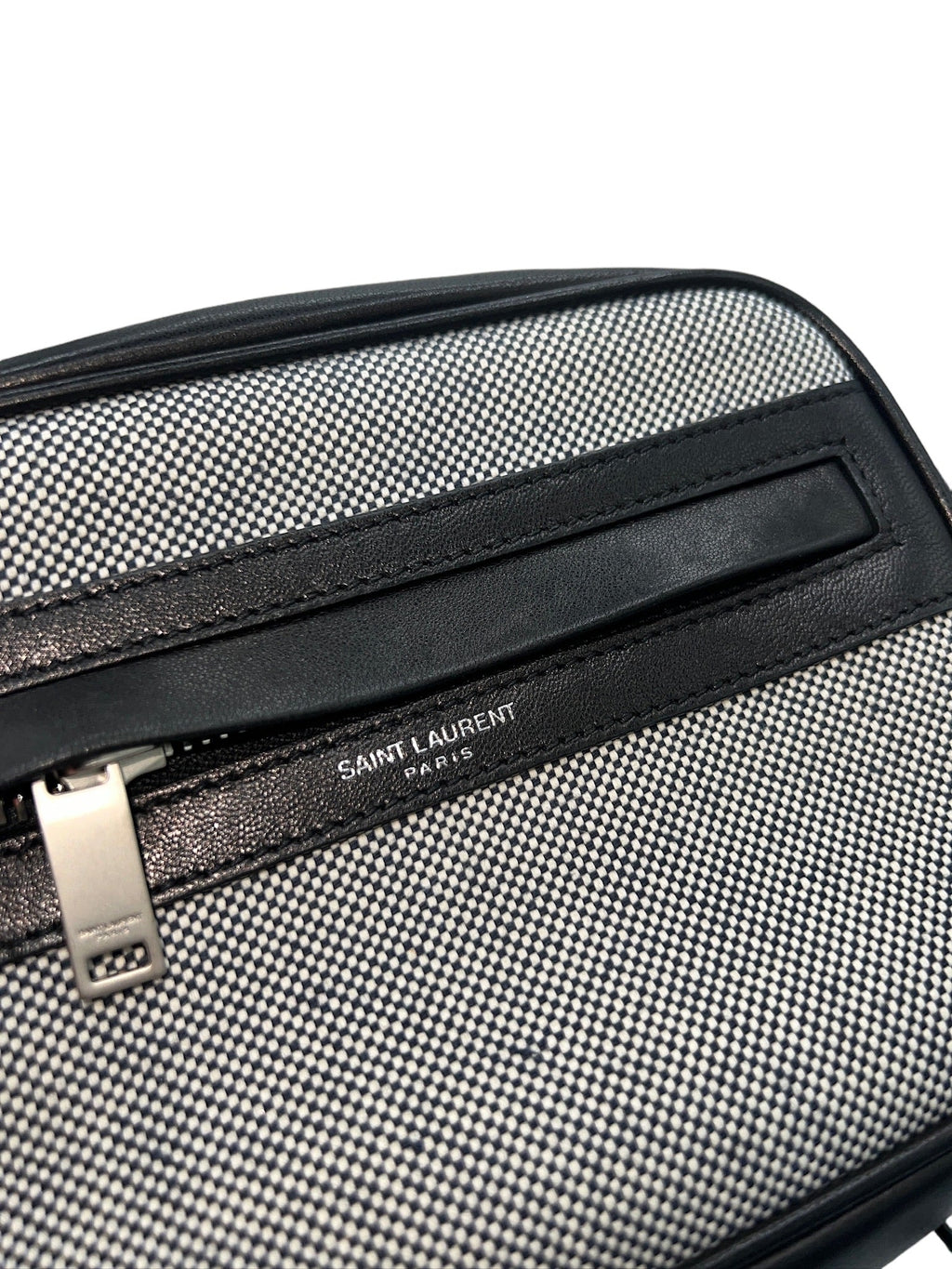 SAINT LAURENT - PARIS Camping Black Cream Canvas Leather Small Camera Bag