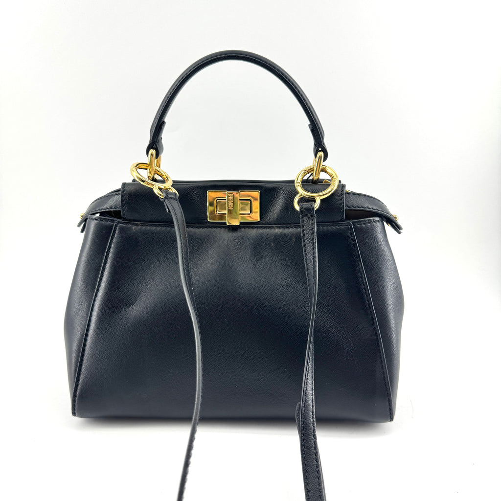 Fendi Black & Gold Mini Peekaboo Leather Bag TWS