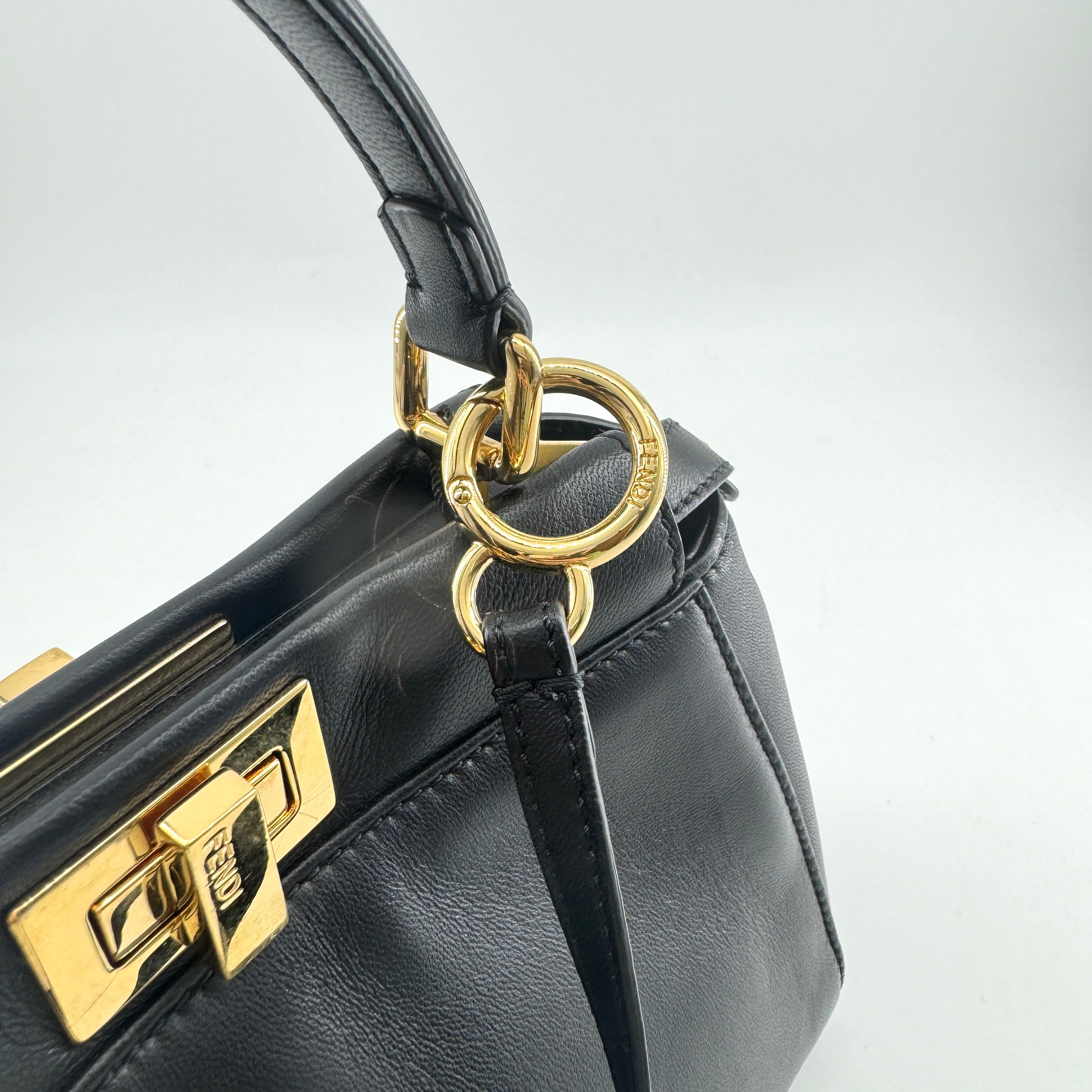 Fendi Black & Gold Mini Peekaboo Leather Bag TWS