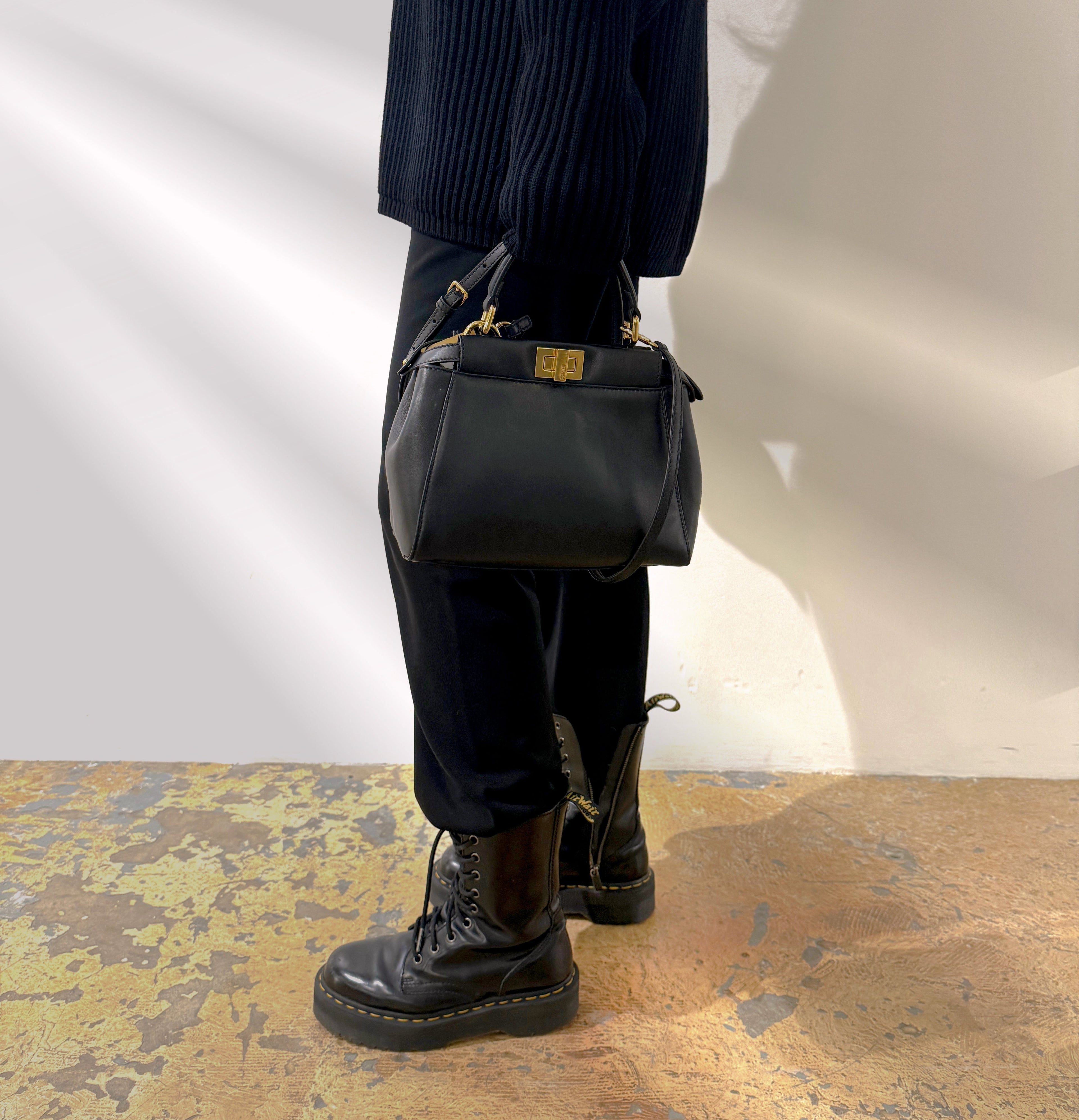Fendi Black & Gold Mini Peekaboo Leather Bag TWS
