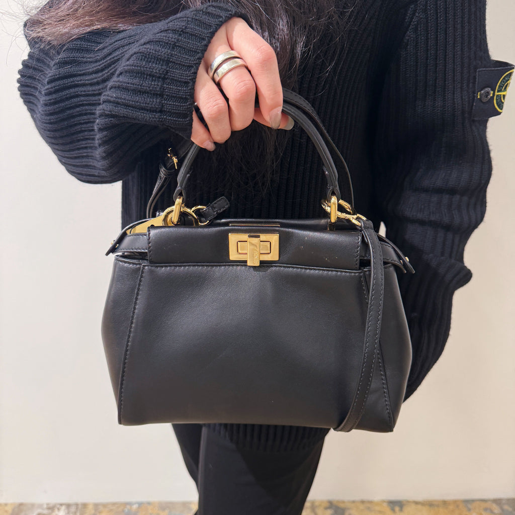 Fendi Black & Gold Mini Peekaboo Leather Bag TWS