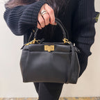 Fendi Black & Gold Mini Peekaboo Leather Bag TWS