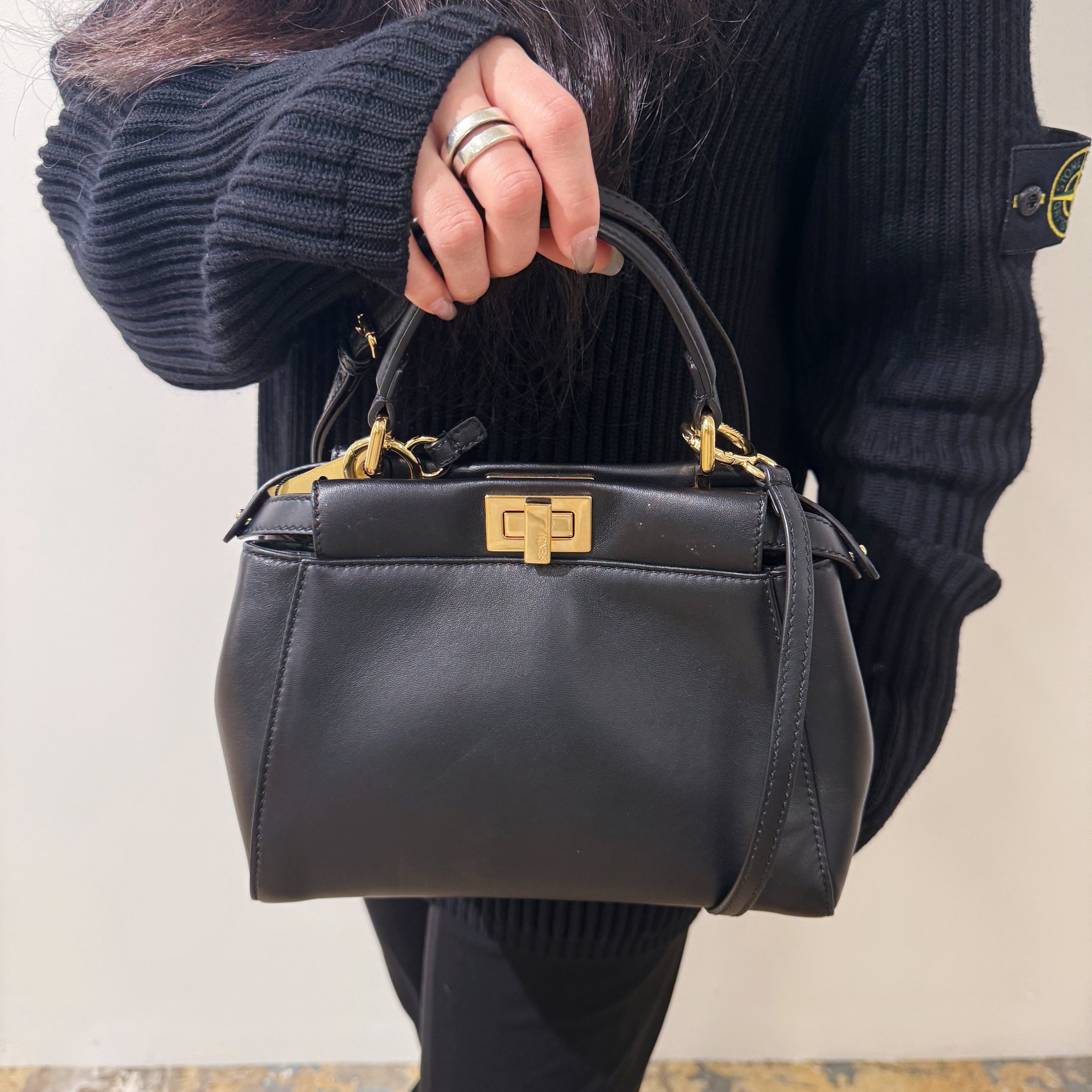 Fendi Black & Gold Mini Peekaboo Leather Bag TWS