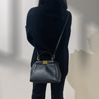 Fendi Black & Gold Mini Peekaboo Leather Bag TWS